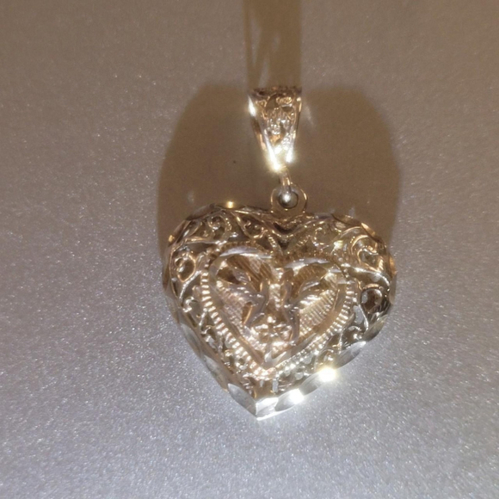 Diamond Cut Love Birds Sterling Silver Heart Pendant Only #heartjewelry